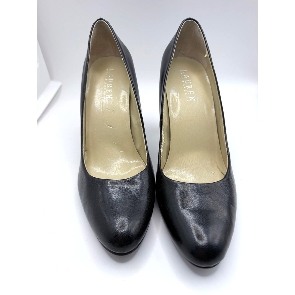 Lauren Ralph Lauren Pumps Women 8.5B Black Leather Round Toe Stiletto Heels